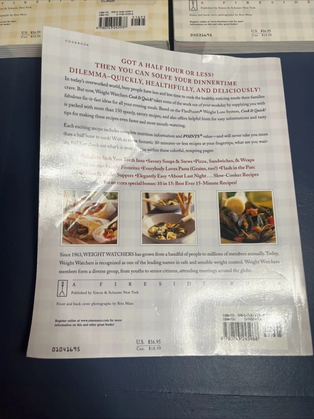 3 Weight Watchers softcover cookbooks W/quick and healthy recipe collections